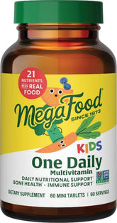 MegaFood empaque frontal muestra 60 mini tabletas y beneficios diarios