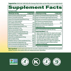 MegaFood etiqueta de ingredientes resaltando 22 nutrientes clave