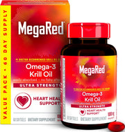 MegaRed front packaging showing 1000mg concentrated krill oil benefits