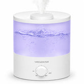 MEGAWISE vista frontal del humidificador mostrando diseño compacto y controles, cómodo para dormitorio