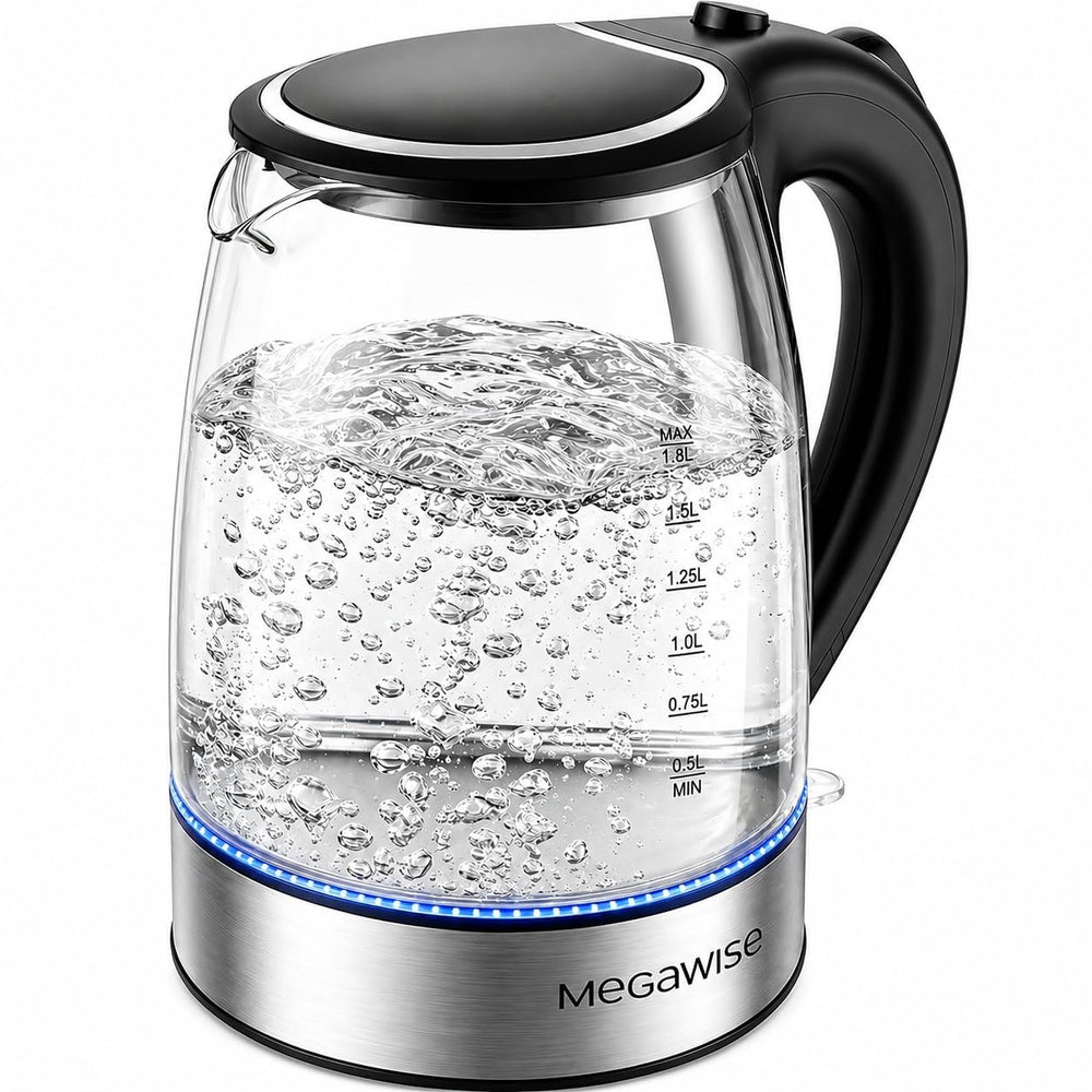 MEGAWISE hervidor frontal 1,8L mostrando diseño elegante y capacidad
