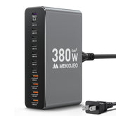 MEKIOJEO front view showing 12 ports and organized cable access for tidy charging