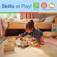 Melissa & Doug set usado en una cocinita de juguete para juego imaginativo conjunto