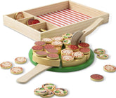 Melissa & Doug frente del set de pizza mostrando porciones y bandeja, fomenta creatividad