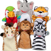 Melissa & Doug front display showing set of six puppets and playful appeal