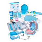 Melissa & Doug front view of dentist kit showing large teeth and accessories for imaginative play