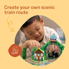 Melissa & Doug closeup of wooden magnetic trains showing durable detail