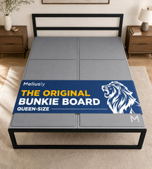 Meliusly queen front view shows low-profile support and improves mattress firmness