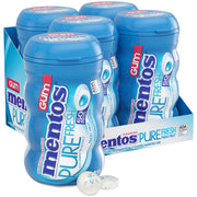 Mentos botella curvada frontal mostrando el paquete y fácil acceso a chicles