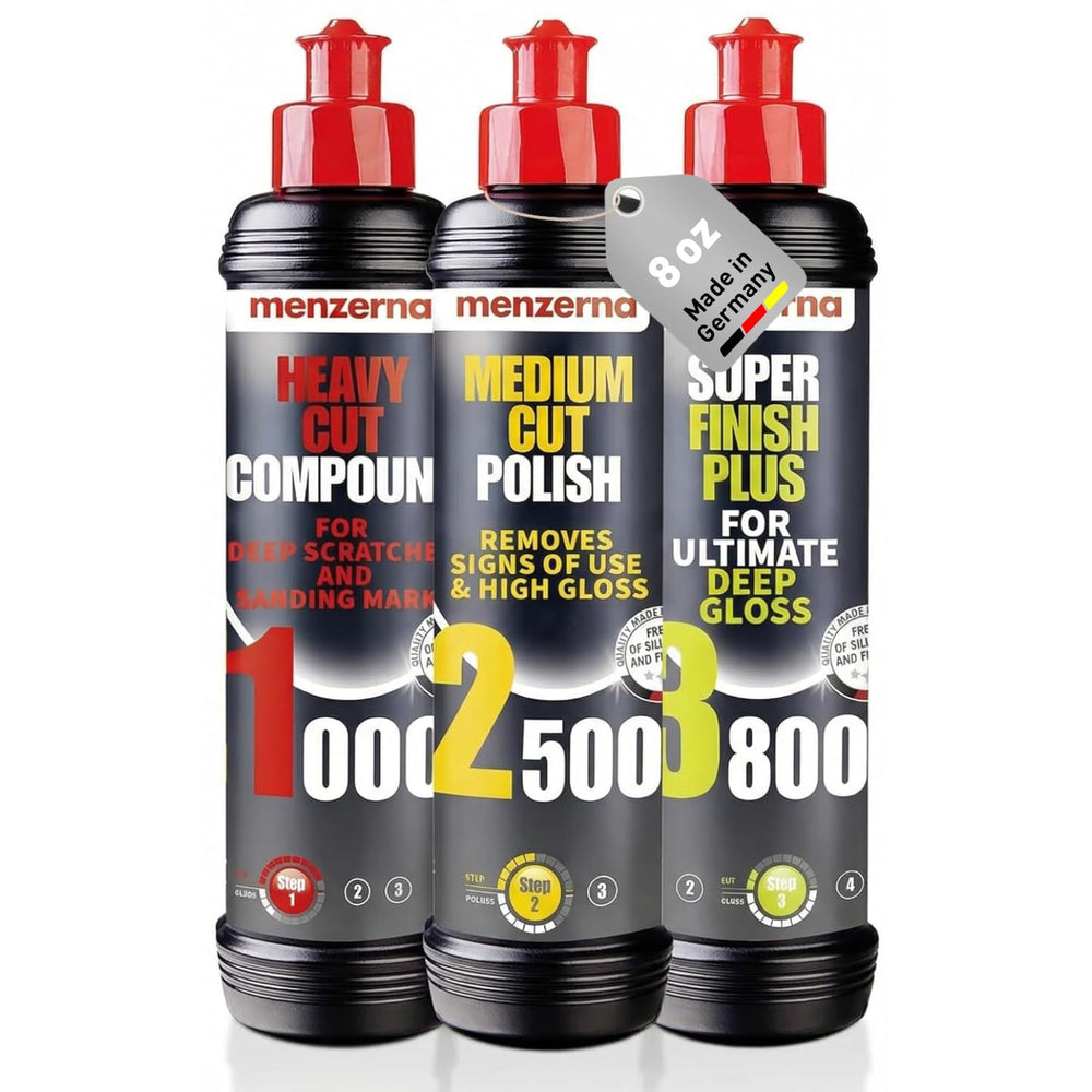 menzerna front packaging showing three 8oz bottles with kit convenience and clarity