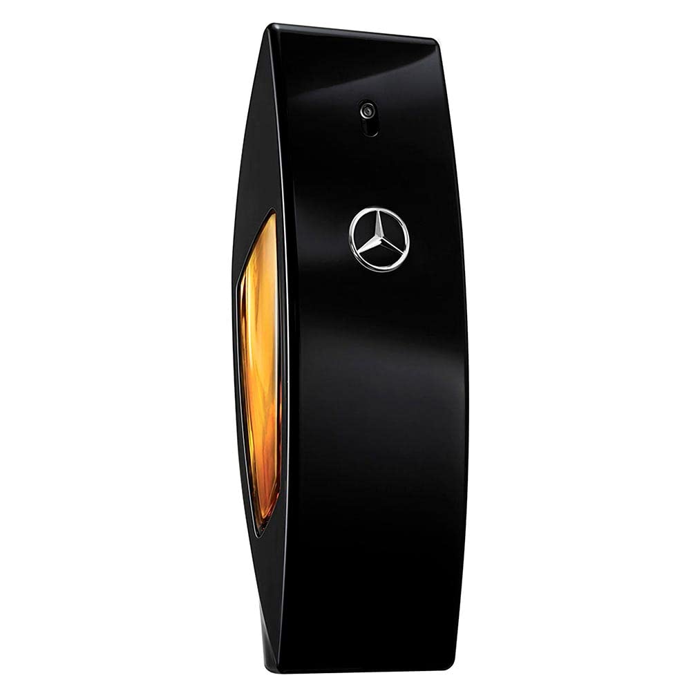 Mercedes Benz Club Black frasco frontal mostrando diseño elegante y presente