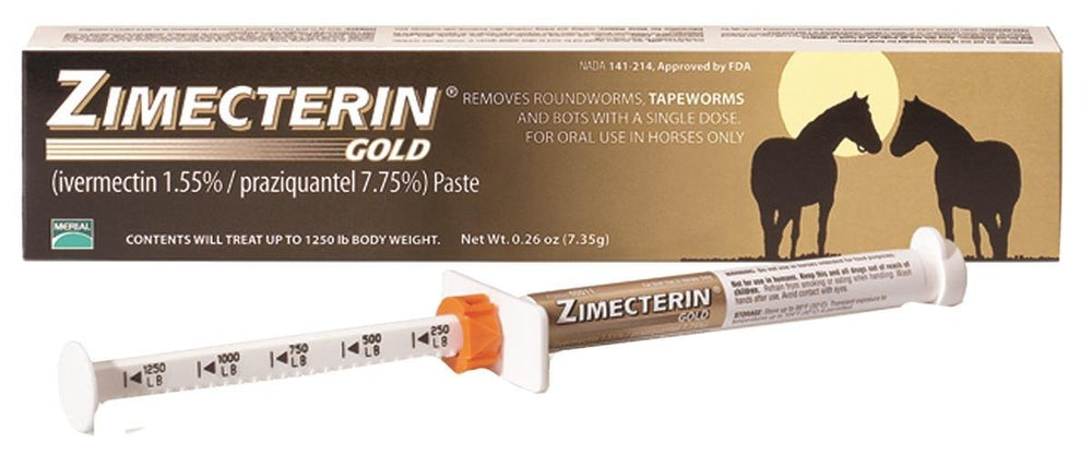 Merial Zimecterin Gold empaque frontal mostrando dosis y uso seguro