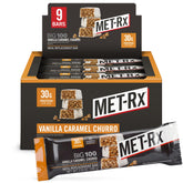 MET-Rx vista frontal del empaque que muestra el sabor y la proteína