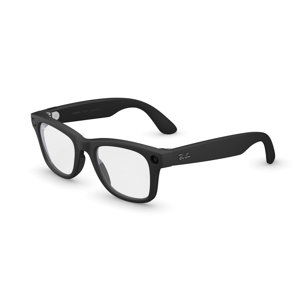 Meta Ray-Ban vista frontal mate negro mostrando diseño icónico y comodidad