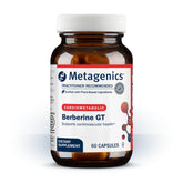 Metagenics Berberine GT frasco frontal mostrando 60 cápsulas y beneficio de apoyo metabólico