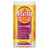 Metamucil tub front view showing packaging and servings benefit