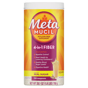 Metamucil tub front view showing packaging and servings benefit