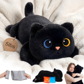Mewaii gato negro frontal mostrando forma y pelaje ultrasuave para abrazos