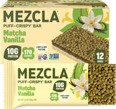 Mezcla front packaging showcasing matcha vanilla flavor and 12-pack convenience