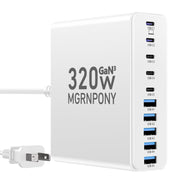 MGRNPONY front view showing all 10 ports and tidy desk charging