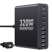 MGRNPONY front view showing 10 ports and sleek black finish, neat desk benefit