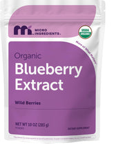 Micro Ingredients pouch front view showing organic blueberry powder and benefits