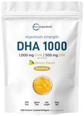 Micro Ingredients front bottle view showing omega‑3 product and lemon label benefit