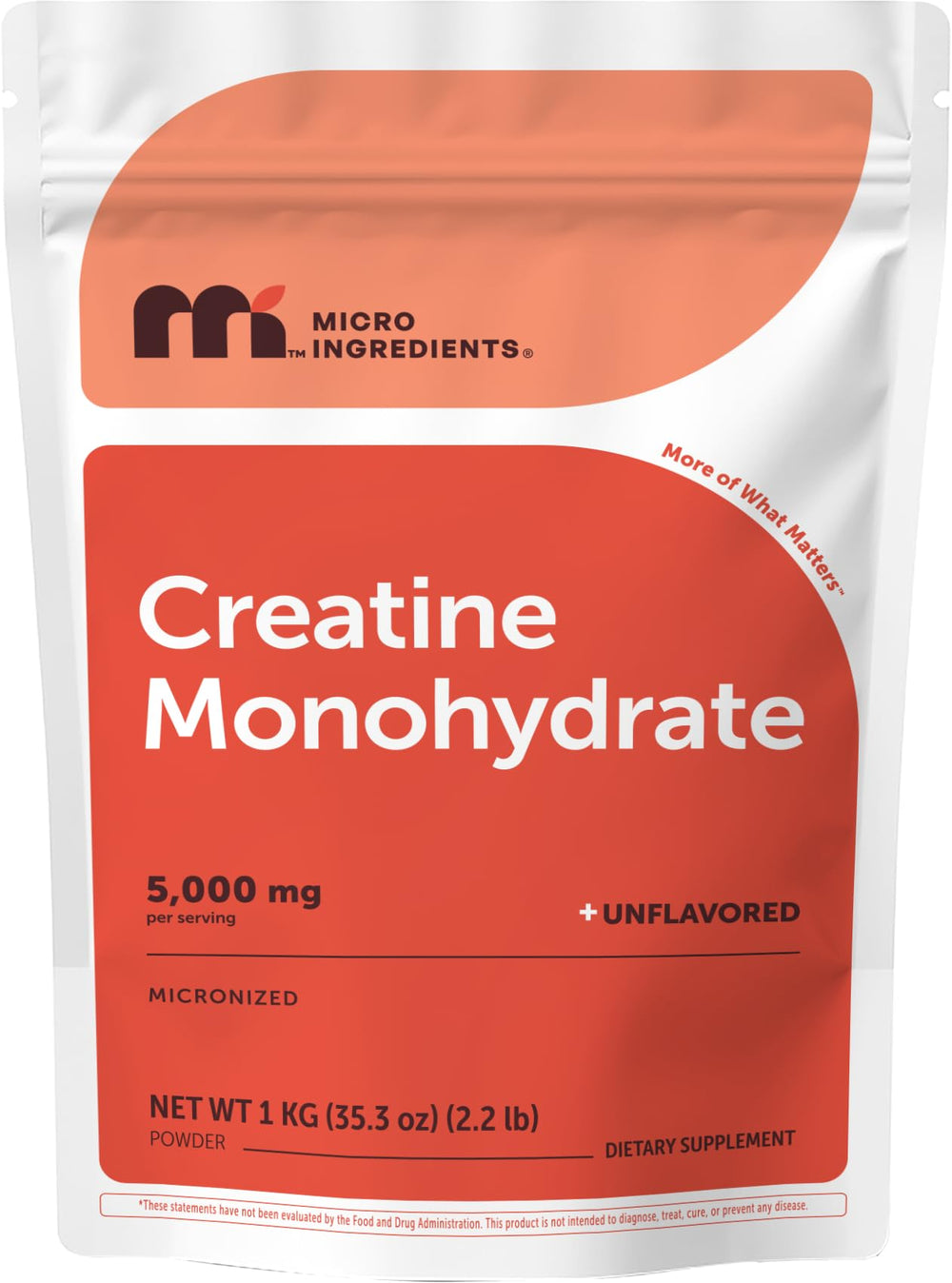 Micro Ingredients empaque frontal de creatina 1 kg mostrando diseño y sello de pureza