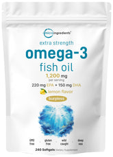 Micro Ingredients botella frontal mostrando 240 softgels y beneficios concentrados