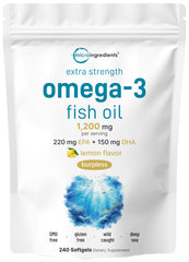 Micro Ingredients botella frontal mostrando 240 softgels y beneficios concentrados