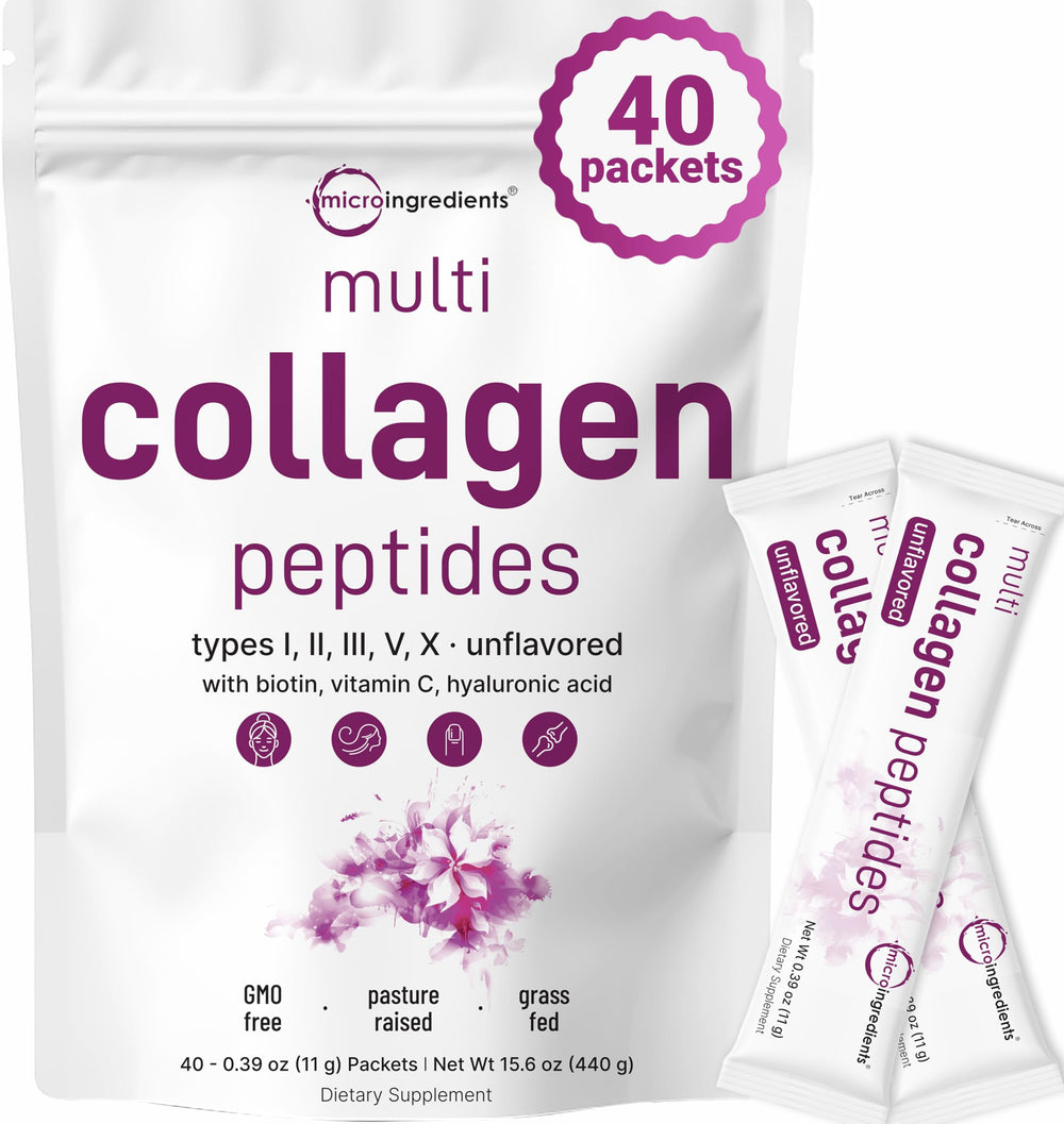 Micro Ingredients vista frontal del paquete mostrando 40 sobres y beneficios