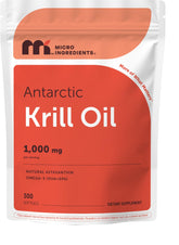 Micro Ingredients pouch front view showing krill oil branding and quantity, highlighting value