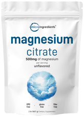 Micro Ingredients front packaging showing 2 lb magnesium citrate powder and clean label benefit