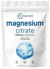 Micro Ingredients front packaging showing 2 lb magnesium citrate powder and clean label benefit