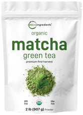 Micro Ingredients front packaging showing 2 lb matcha and product benefit freshness