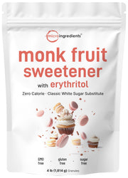 Micro Ingredients front packaging showing 4-pound monk fruit bag and benefits