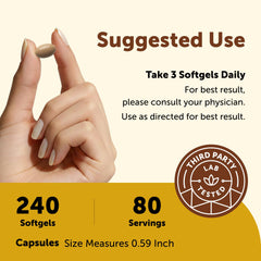 Micro Ingredients three softgels on a spoon illustrating serving size convenience