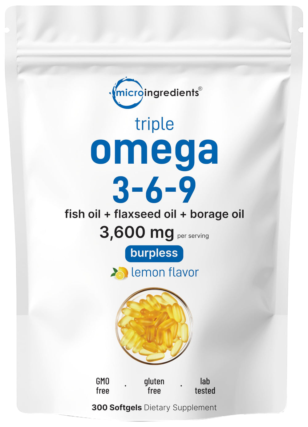 Micro Ingredients front packaging shot showing 300-count bottle and benefits