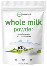 Micro Ingredients front pouch displaying 4 lb pasture-raised milk powder benefits