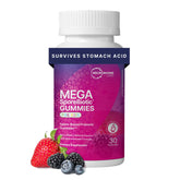 Microbiome Labs front packaging showing berry gummy probiotic benefits