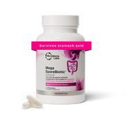 Microbiome Labs MegaSporeBiotic front packaging showing bottle and label for quick identification and trust