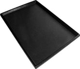MidWest front view of replacement pan showing dimensions and clean containment benefit