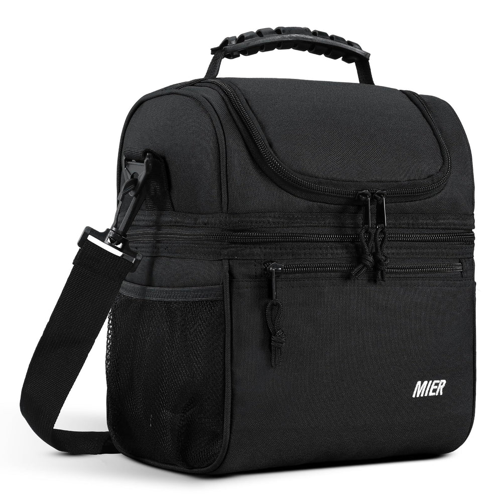 MIER vista frontal de la bolsa térmica negra, organización y diseño resistente