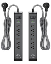 Mifaso front view of two-pack power strips showing outlets and USB ports for organized charging