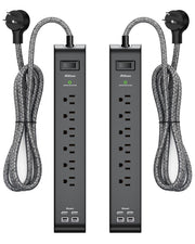Mifaso regleta frontal mostrando 6 enchufes y 4 USB para organización y ahorro
