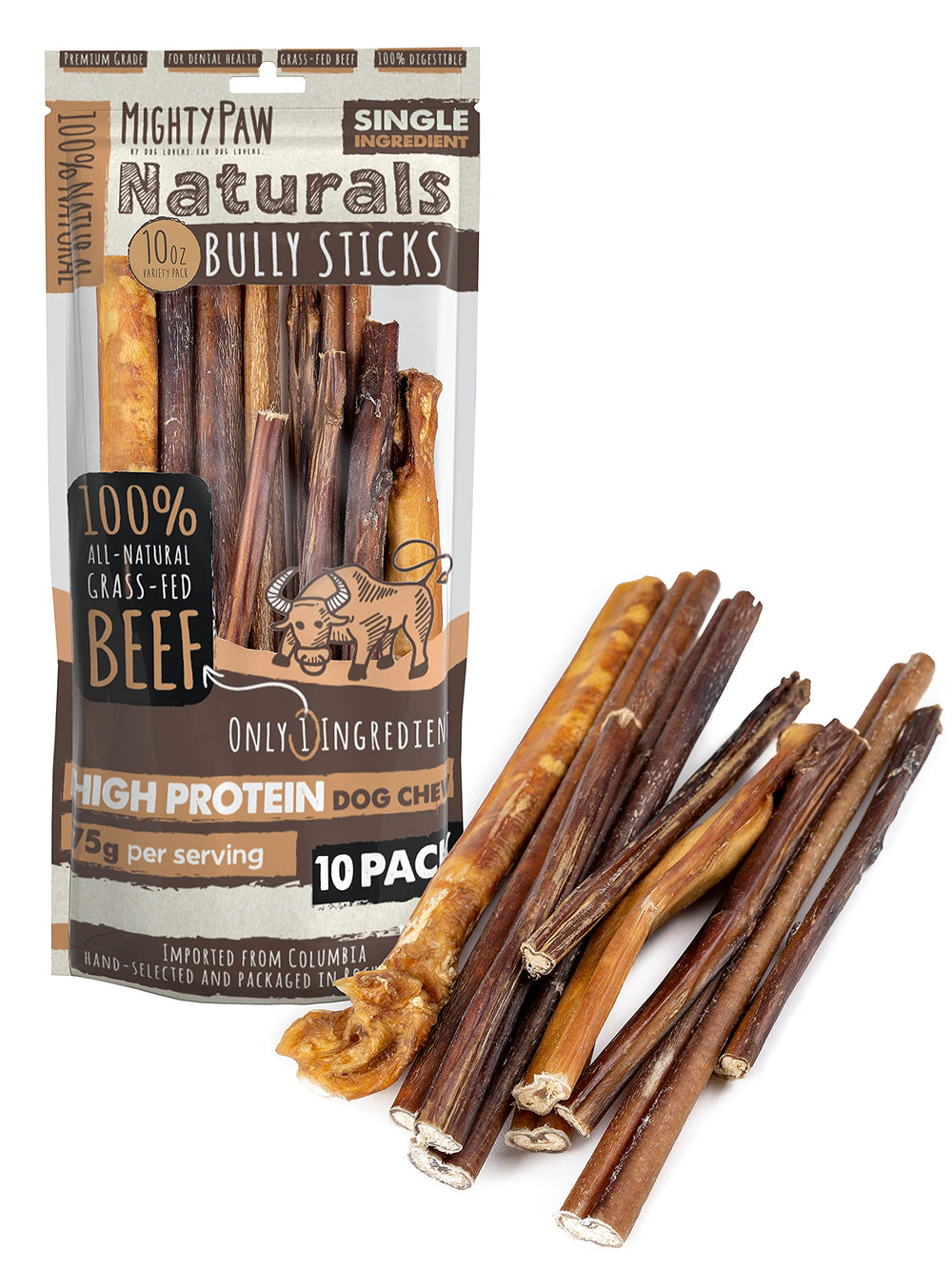 Mighty Paw front packaging showing 10-count variety and benefits