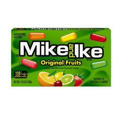 MIKE AND IKE frente de la caja theater box mostrando sabores variados y practicidad.
