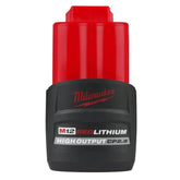 Milwaukee M12 battery front packaging showing compact design and portability