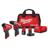 Milwaukee M12 FUEL front view showing both tools and bag for compact portability
