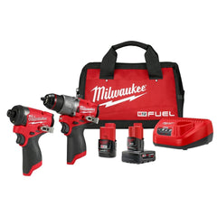 Milwaukee M12 FUEL front view showing both tools and bag for compact portability